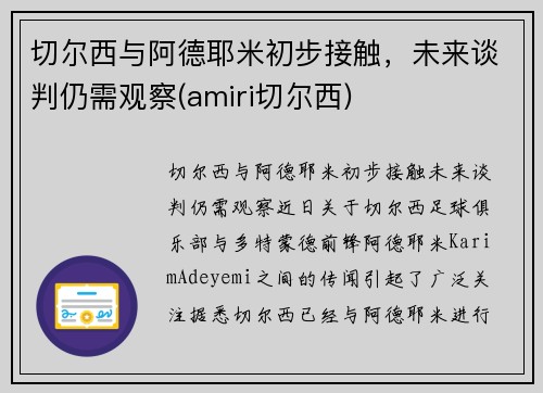 切尔西与阿德耶米初步接触，未来谈判仍需观察(amiri切尔西)