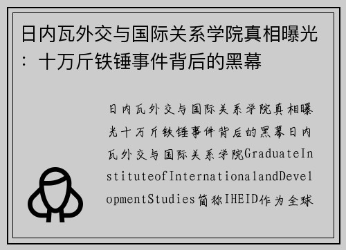 日内瓦外交与国际关系学院真相曝光：十万斤铁锤事件背后的黑幕