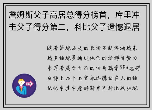 詹姆斯父子高居总得分榜首，库里冲击父子得分第二，科比父子遗憾退居第三