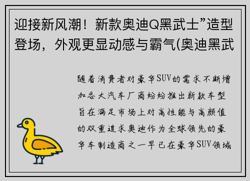 迎接新风潮！新款奥迪Q黑武士”造型登场，外观更显动感与霸气(奥迪黑武士高清大图)