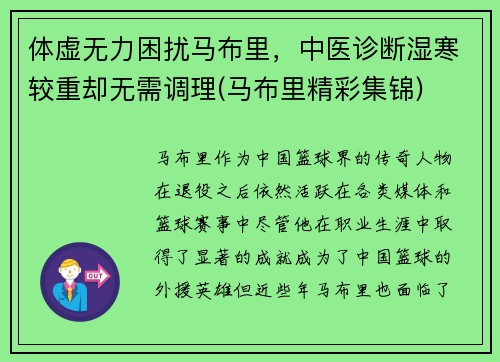 体虚无力困扰马布里，中医诊断湿寒较重却无需调理(马布里精彩集锦)