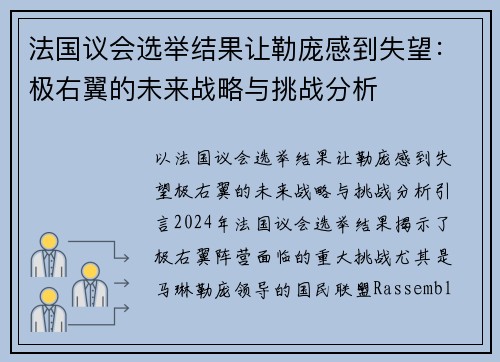 法国议会选举结果让勒庞感到失望：极右翼的未来战略与挑战分析