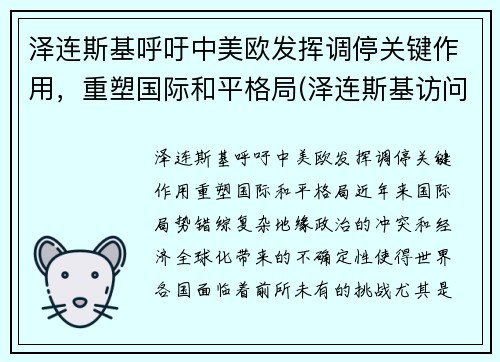 泽连斯基呼吁中美欧发挥调停关键作用，重塑国际和平格局(泽连斯基访问美国)