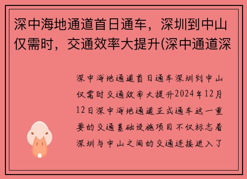 深中海地通道首日通车，深圳到中山仅需时，交通效率大提升(深中通道深圳至中山多久)