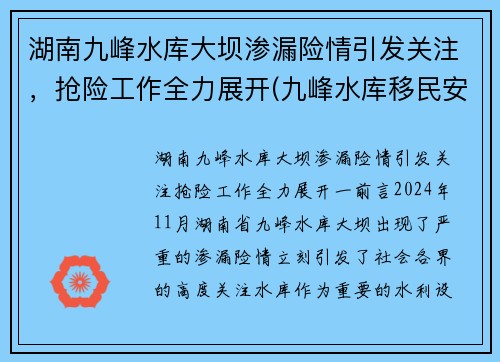 湖南九峰水库大坝渗漏险情引发关注，抢险工作全力展开(九峰水库移民安置政策)