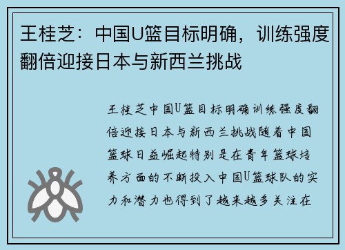 王桂芝：中国U篮目标明确，训练强度翻倍迎接日本与新西兰挑战