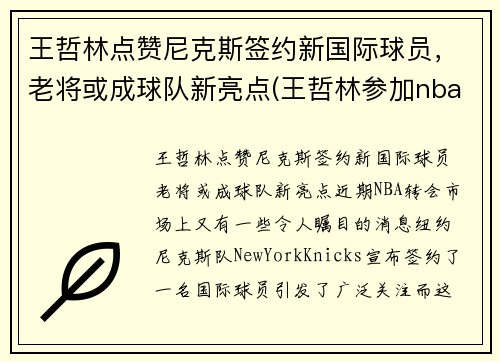 王哲林点赞尼克斯签约新国际球员，老将或成球队新亮点(王哲林参加nba)