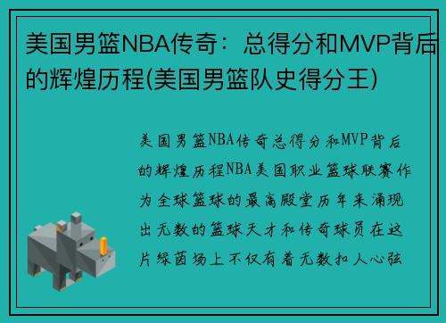 美国男篮NBA传奇：总得分和MVP背后的辉煌历程(美国男篮队史得分王)