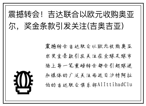 震撼转会！吉达联合以欧元收购奥亚尔，奖金条款引发关注(吉奥吉亚)